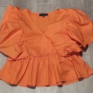ELOQUII Vibrant Orange Puff Sleeve Peplum Top 16
